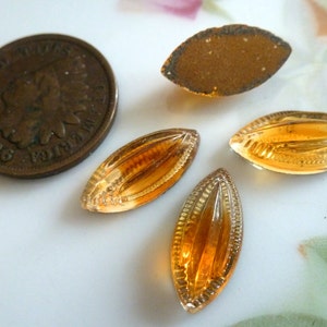 4 OLD Givre Clear & Dark Topaz Beaded Hashed Edge Navette 15 x 7mm Glass Cab Cabochon C39