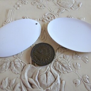 2 Vintage Bright White Powder Coated Steel Pendant Dapped Stampings, Jewelry Findings, 49 x 32mm, C23