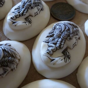 29 Vintage High Relief Black Cream apprx 40 x 30mm Smooth Matte PLASTIC Cameos C40