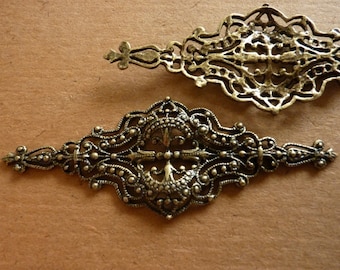 3 Antiqued Bronze Tone Filigree Wraps, 64mm long x 23mm, Ccart