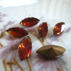 6 Vintage Rare Scalloped Givre approx 15 x 7mm Navette Topaz/Red Faceted Scalloped Edge German Stones Jewels C39 image 1