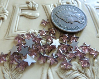 25 ~ Vintage Foiled Itty Bitty AMETHYST Purple Glass W. German STAR Cab Cabochon, 4.5mm or 20SS, G4