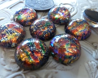 4 Vintage West German 12mm Round by 5.5mm high Dragon's Breath Stones Black Opal Glass Jewels C48