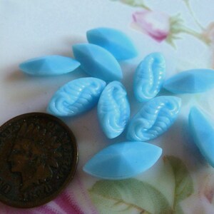6 West German Glass Jewel/Stones, Vintage Glass Turquoise Swirl Texture Faceted Back 15x7mm Octagons G1