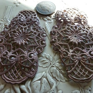 Vintage Haskell Filigree Mellow Brass Tone Jewelry Finding, 63.75 x 35.5mm, 1 piece C52