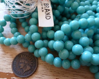 18 Vintage Japan 6mm Turquoise Glass Beads, Torii Brand C33