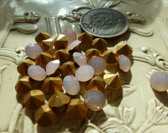 24 Vintage approx 5mm Round Faceted Gold Foil Back PINK Opal Austrian Stones Jewels C39