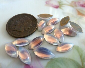 10 OLD Sabrina Opal with Purple Smooth Navettes, 10 x 5mm Glass Cab Cabochon C38