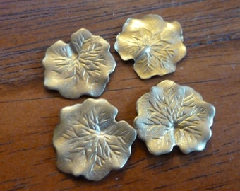 Vintage Brass Stampings, 1960s Water Lily Leaves, Small Dapped Detailed Leaf Jewelry Findings, 16mm (appr. 2/3"), 4 pcs. (C6)