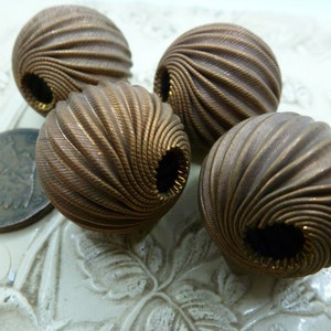 2 Vintage Large Brass Copper Undertones Corrugated Beads, Jewelry Findings, Apprx 18.5 x 19mm, 2 pcs (C40)