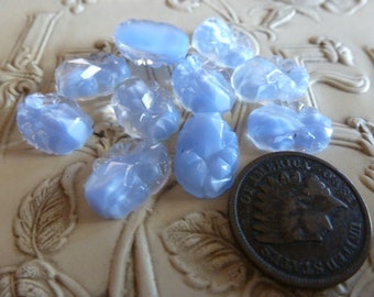 6 Bumpy Textured West German Glass Cabochon, Vintage Glass Blue Givre Moonstone Cabs, Flat Back 13.5x10mm G1
