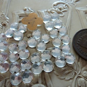 4 Bumpy Textured Clear German Glass Square SEW ON Cabochons, 11x11mm, Vintage Glass Flat Back Cabs C3