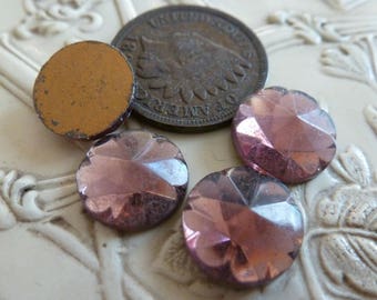 4 Vintage & Unique 11mm Amethyst Glass Scalloped Flower Cab Cabochons C39