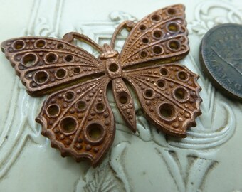 1 Vintage Brass CAST Finding, 1940s BUTTERFLY Jewelry Findings or Embellishments, Raw Brass, approx 40 x 27mm, 1 pc. C52