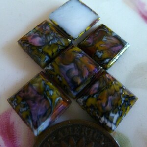 6 Square Multi Opaque w/Translucent FB Glass Cab Cabochons, Mosaic Tiles, 10 x 10mm, W. Germany C38 image 2