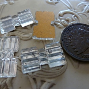 4 Vintage Glass Cabochons, 1950s CLEAR Art Deco Style 2xRectangles, Gold Foiled Flat Backs, Made in Germany, 17 x 10mm, 4 pcs. (C39)