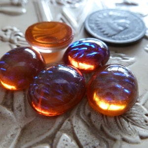 4 AMAZING Vintage West German 14 x 12mm by 4.25mm high Rounded OVAL Dragon's Breath Glass Stones Mexican Opal Jewels C49