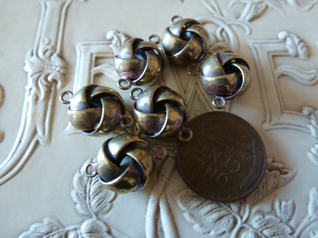 Vintage Brass Findings, 2 Loop Brass Knots, Heavy Charms or Connectors