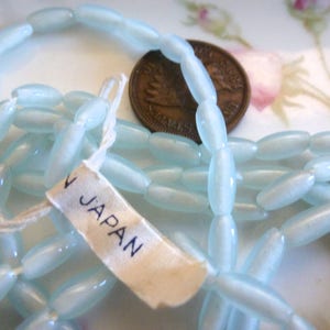 20 Vintage Aquamarine Glass Japan Rice Beads, 7.5x3.5mm C28