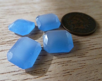 3 Vintage Chalcedony Glass Octagon Stones, Faceted Backs, 10x12mm (approx 3/8x1/2") C38