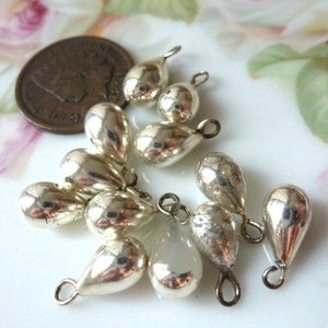 12 Very Shabby, Vintage Japan SILVER Wired Glass Tear, Pear Drops, Looped, Embedded Wire Bead, Clambroth, Pendant C45