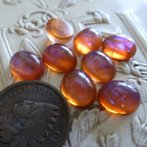 8 Vintage LIGHT West German approx 10 x 8mm Dragon's Breath Glass Stones Mexican Opal Jewels, FLAT Backs C49
