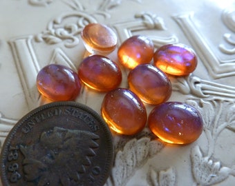 8 Vintage LIGHT West German approx 10 x 8mm Dragon's Breath Glass Stones Mexican Opal Jewels, FLAT Backs C49