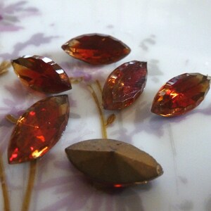 6 Vintage Rare Scalloped Givre approx 15 x 7mm Navette Topaz/Red Faceted Scalloped Edge German Stones Jewels C39 image 3