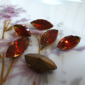 6 Vintage Rare Scalloped Givre approx 15 x 7mm Navette Topaz/Red Faceted Scalloped Edge German Stones Jewels C39 image 2