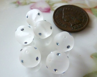 12 Frosted Glass 8mm Lt. Sapphire Rhinestone Beads C44