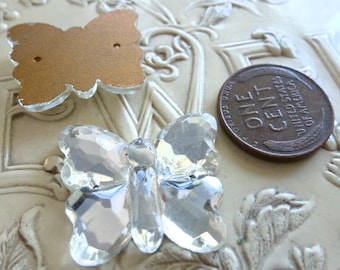 2 Large CLEAR Glass Stones/Cab Sew-ons, Sew-on Butterflies Butterfly, 24 x 20mm, C2