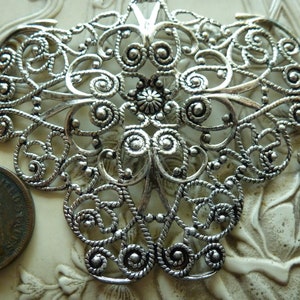 1 Vintage Antiqued Silver Tone Dapped Haskell Triangular Filigree Stamping, Floral Jewelry Findings, approx 61mm wide 51.5mm tall C52