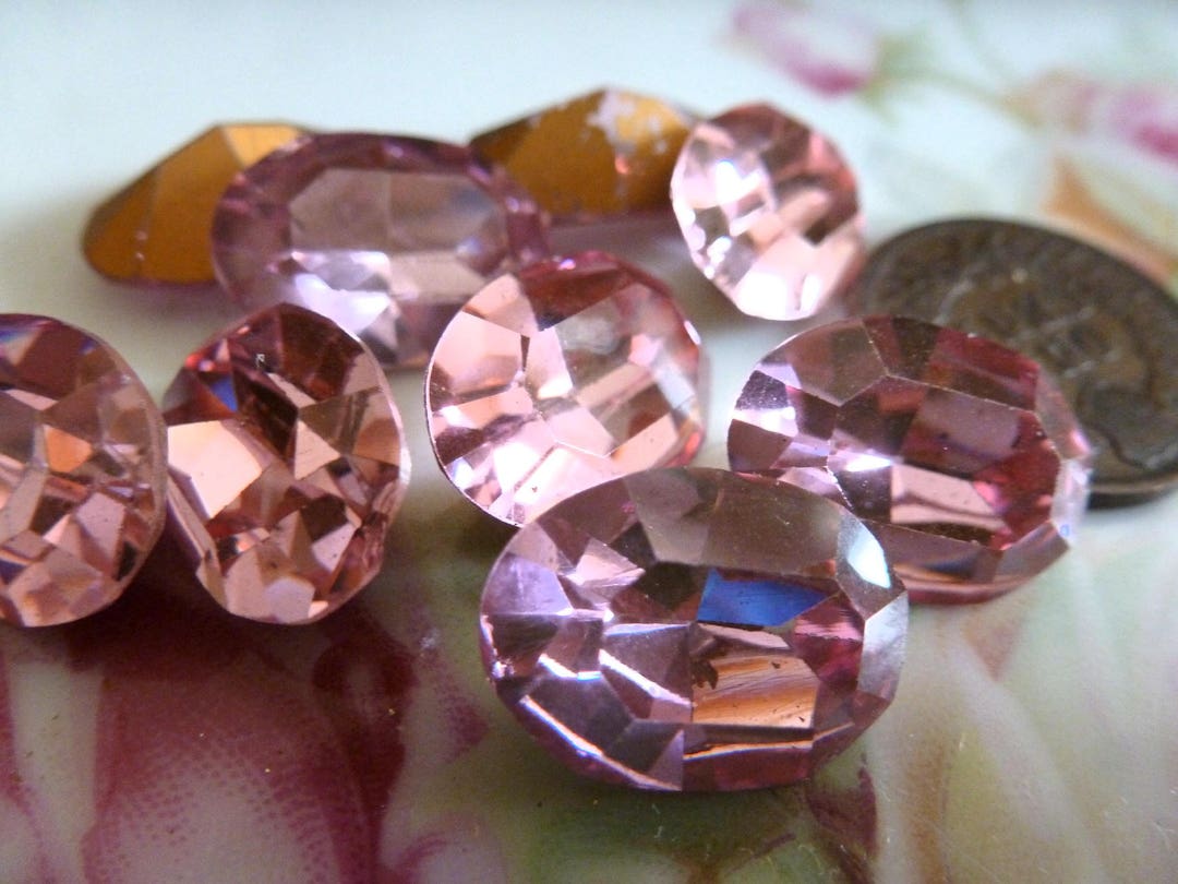 5 Vintage Pink Machine Cut Glass Oval Jewels, Stones, Rhinestones ...