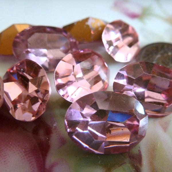 3 Vintage Pink Machine Cut Glass Oval Jewels, Stones, Rhinestones, ROUGH Foil, 16x11mm, C13