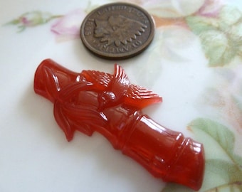 1 Vintage Japanese Bamboo Bird Glass Cab, Carnelian C24