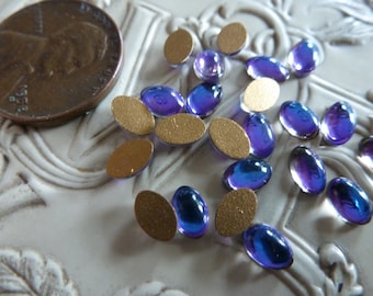 10 Gorgeous Vintage Austrian 6 x 4mm Heliotrope Stone Flat Back Foiled Cabs C12