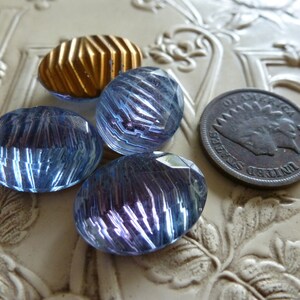 2 W. German Vintage 18 x 13mm Sabrina Two Tone Sapphire Amethyst Grooved Ridged Glass Stones Gold Foil Ridged Back Cab, C6