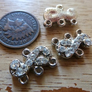 2 Vintage Silver Tone Rhinestone, 3/1 Connector Drops, 26 x 11mm, Set Jewels C41