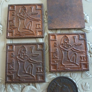 Rare Haskell Finding: 1950s Egyptian Revival Sphinx, Pharaoh Stamping, Cast Ginger Brass, 25 x 25mm, 1 pc HaskellBin image 1