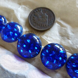 4 Round Gorgeous Royal Blue Pin Fire Foil Art Glass 15mm Cab Stones, W. Germany C7