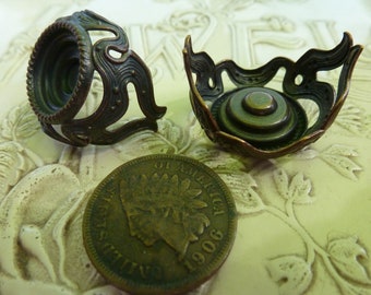 2 Vintage Dark Brass Ring Topper Setting C18b