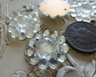 2 Large Vintage CLEAR Glass Stones/Cab Sew-ons, Sew-on Flower Approx 20mm in Diameter, C2