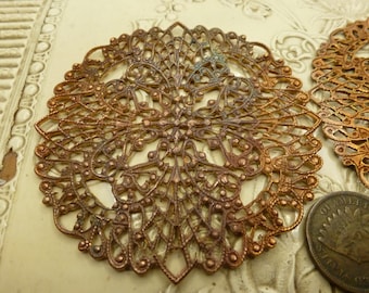 1 Massive Vintage Filigree, Ornate Edwardian Ginger Brass Jewelry Findings, Unplated, Mixed Patina,  64mm or 2 1/2", 1 piece C52