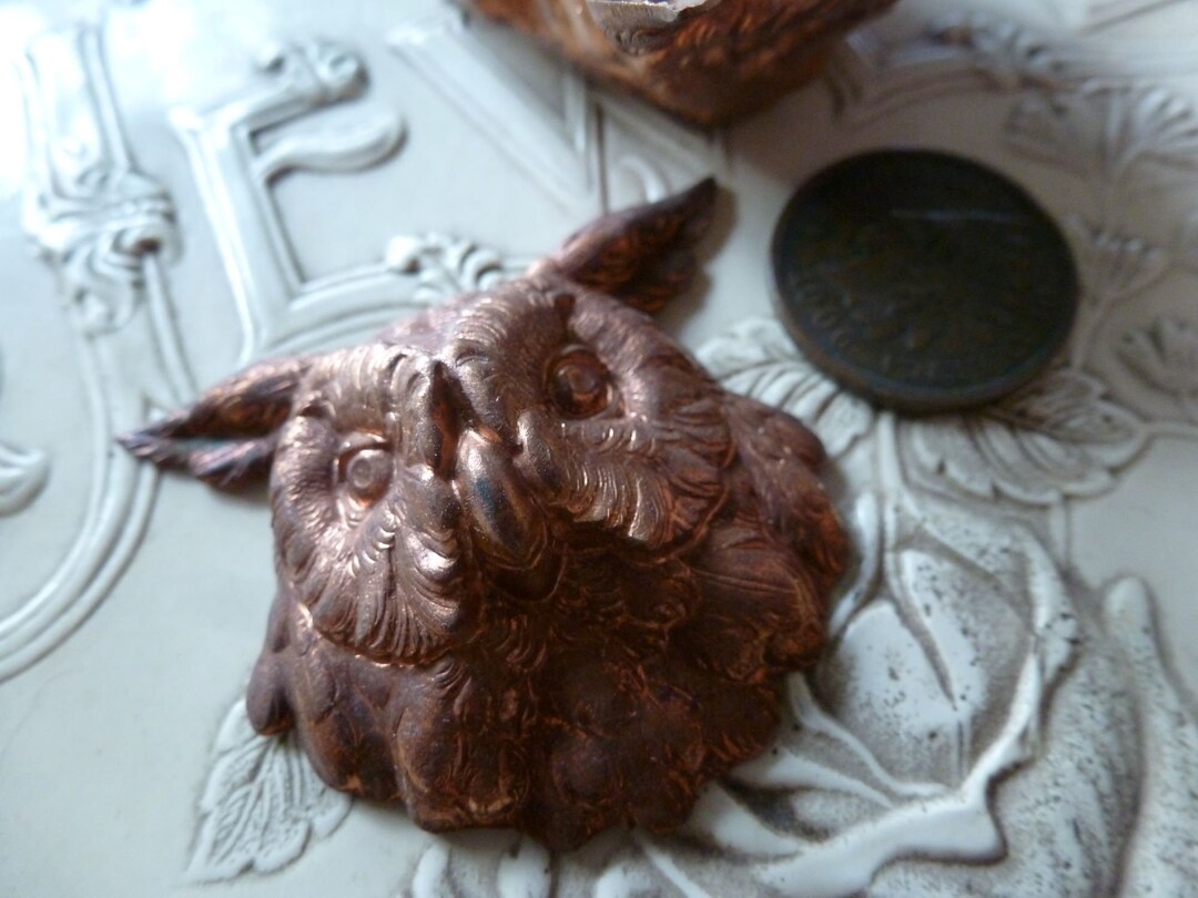 Vintage Brass OWL, 1950s Dapped Copper Tone Stamping, Unused Miriam ...