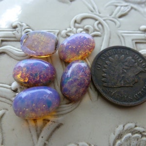 4 Vintage West German approx 12 x 8mm by 5mm High Dome OVAL Opal Topaz Glass Carbuncles C48