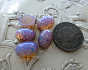 4 Vintage West German approx 12 x 8mm by 5mm High Dome OVAL Opal Topaz Glass Carbuncles C48