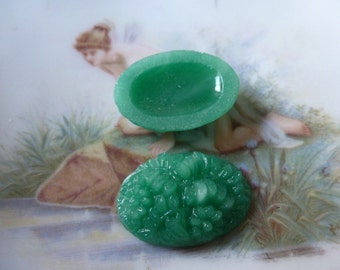 FINAL 1 Vintage Japanese Flower Glass Cab, 25 x 17.5mm C24