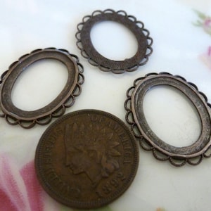 3 Vintage Dark Tone Settings, Small Oval Cast Brass Jewelry Findings, 18x22.5mm wide w/13x18mm setting (C23)