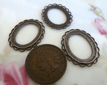 3 Vintage Dark Tone Settings, Small Oval Cast Brass Jewelry Findings, 18x22.5mm wide w/13x18mm setting (C23)