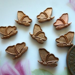 10 Small Detailed Enamel Butterflies, Vintage Findings, Die Cast Ginger Brass Jewelry or Enamel Findings, 12x7.5mm (C41)